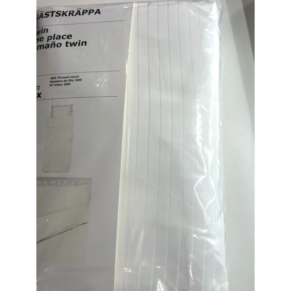 New Ikea Hastskrappa Twin Duvet cover and pillowcase, white 600 Thread count